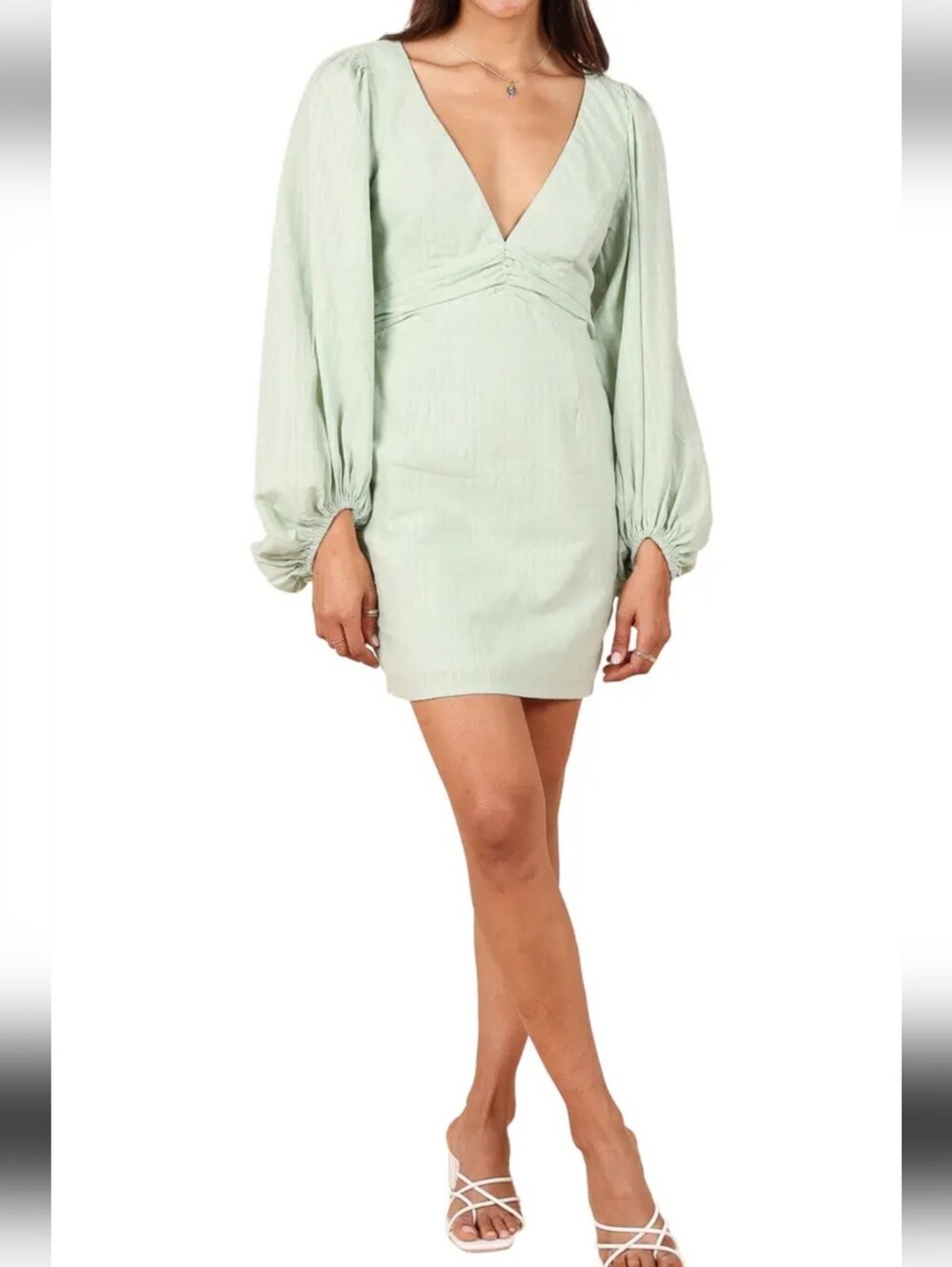 Petal & Pup Light Sage Long-Sleeve Mini Dress 100% cotton EUC size XS